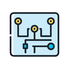 Stylized circuit board icon, modern tech and connections