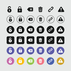 Security Alert Icons Set Lock Unlock Delete Link Warning Symbols Design