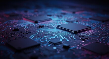 High-tech circuit board background with glowing Future Dust lines. Perfect for AI, data, and futuristic themes