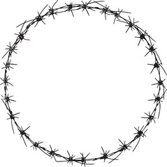 Fototapeta premium Circle Barbed Wire Silhouette Vector Illustration on Transparent Background