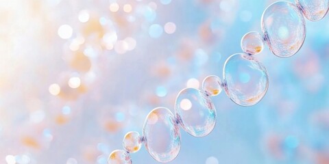 Molecule structure with clear bubbles on blue abstract background