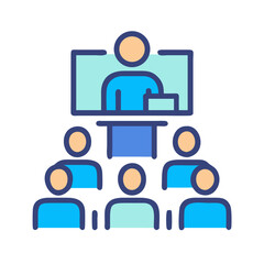 Virtual business presentation with presenter and audience illustration