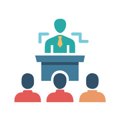 Simple graphic of a speaker presenting to audience