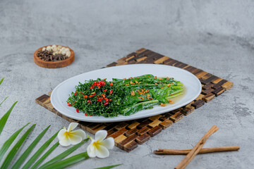 Fresh Stir-Fried Kailan with Garlic and Oyster Sauce, Authentic Chinese Broccoli Cuisine