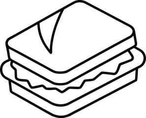 Crispy Tofu Sandwich Vegan Snack Drawing Line Art Vector Illustration