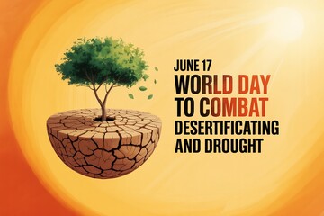 A tree growing on cracked earth for world day to combat desertification and drought