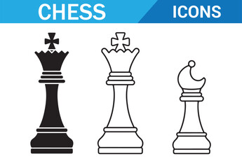 Line art of chess figures, including pawn, knight, and queen, for enthusiasts.