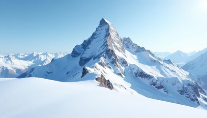 Snow-covered mountain peak, pristine white scene, illustration, background image
