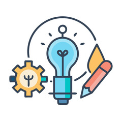 Iconic Design Thinking Process: Lightbulb, Gear, and Pencil Illustration