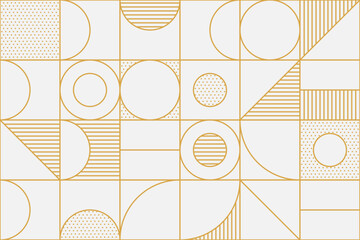 Collection of seamless patterns with abstract gold shapes and lines creating elegant geometric ornaments
