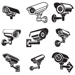 Security Camera Vector Illustration Depicting Surveillance and Protection Rendered in a Striking Silhouette Style for a Modern and Clean Aesthetic silhouette