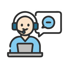 Customer service operator avatar illustration with speech bubble icon