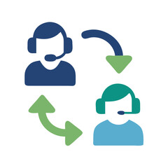 Circular customer support interaction with two agents flat design