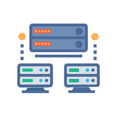 Fototapeta premium Flat vector illustration of networked servers on White Background