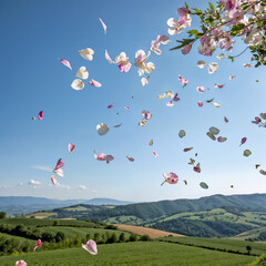 flying blossoms in the sky