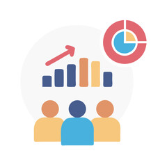 Team achieving growth using statistical analysis for business strategy