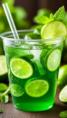 Fototapeta premium Summer drink mojito green. AI generated.