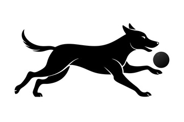Fototapeta premium Dog Silhouette Chasing Ball Pet Action Animal Design Black and White Minimalist