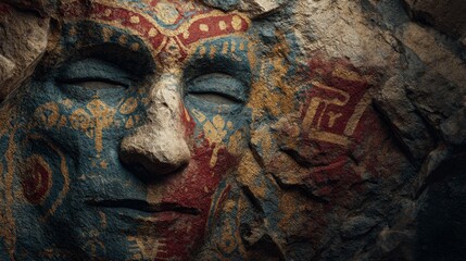 Naklejka premium Ancient Rock Face Painting: A Glimpse into the Past