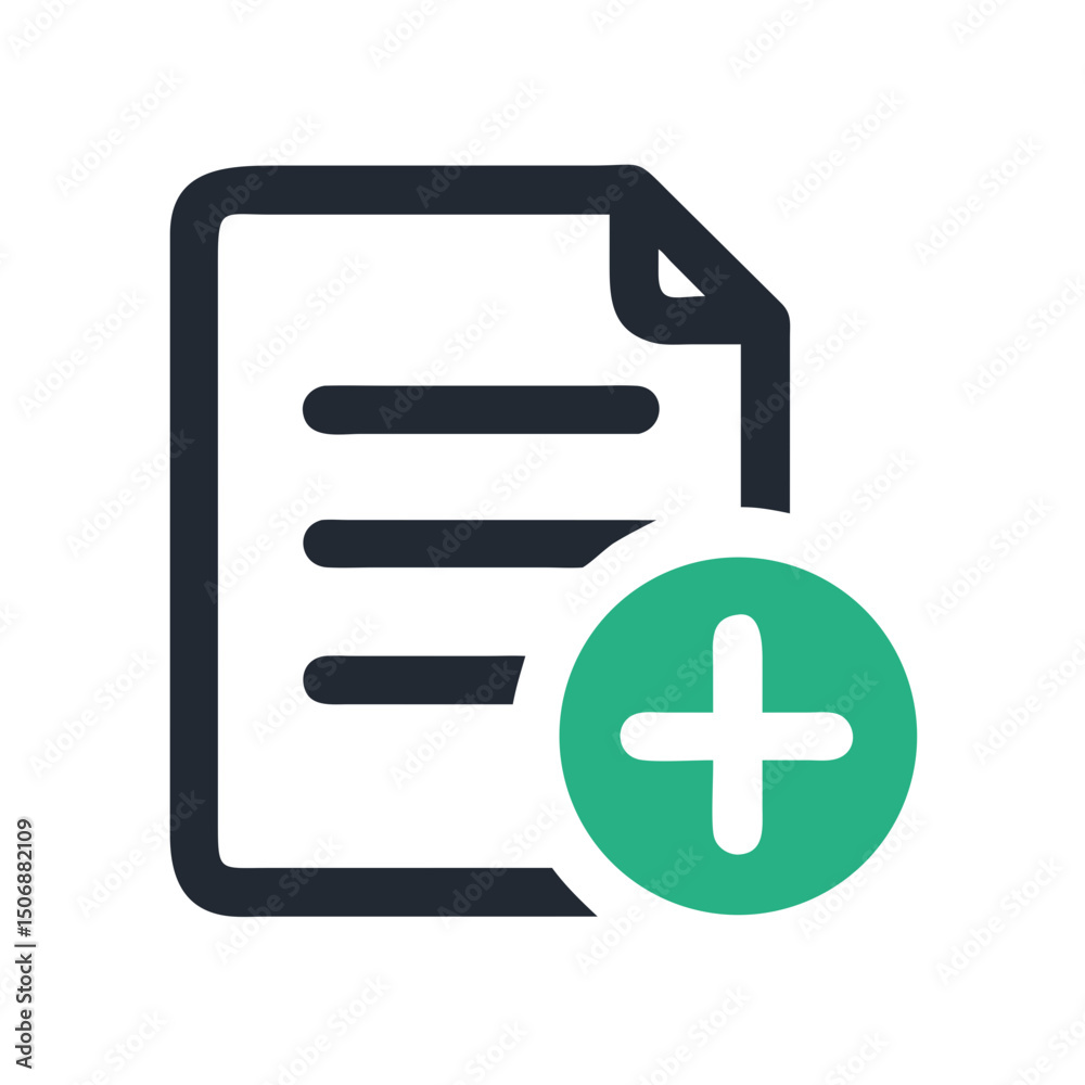 Poster add new document icon concept with file and plus