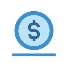 Dollar currency coin with horizontal base on White Background