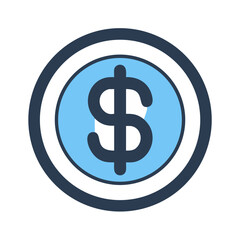 Coin with dollar sign flat vector symbol on White