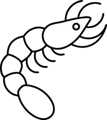 Fried Shrimp Seafood Snack Drawing Line Art Vector Illustration