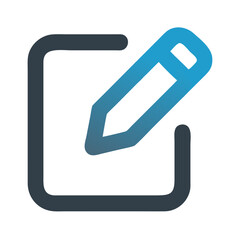 Blue pencil writing on dark box flat icon