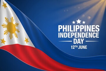 Philippines independence day celebration with flag and text on blue background design