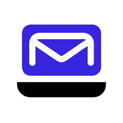 Simple blue envelope icon on solid White Background