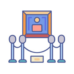 Artwork on display with stanchions in simple flat illustration