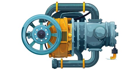 Industrial technology mechanical illustration with transparent white background，engine oil pump