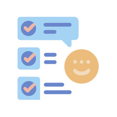 Checklist with smiling face icon, light blue and peach