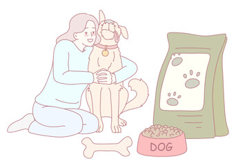 A heartwarming moment between a woman and her dog, highlighting the pet food and supplies they enjoy together