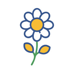 Isolated blue flower illustration with yellow center on White