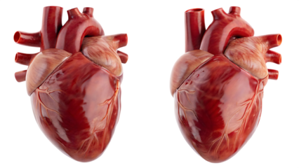 healthy, realistic human hearts with atrium and ventricle, internal organs isolated on white background PNG