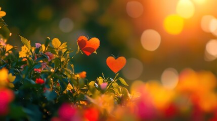 Sunset garden hearts love romantic bokeh flowers