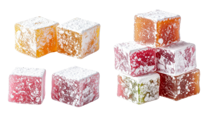 Colorful turkish delights forming a stack isolated on transparent background