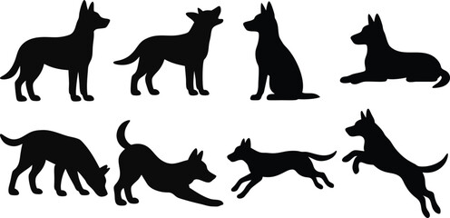 Dog Silhouette Vector Clipart Set