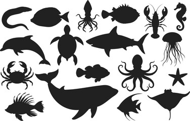 Sea Animal Silhouette Vector Set