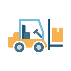Illustration of a forklift carrying box on White Background