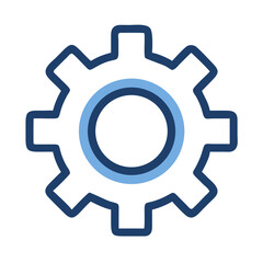 Gear icon in shades of blue on White Background