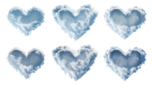heart shaped clouds isolated on white background PNG