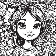 hand drawn vector girl little doodles coloring book for kids