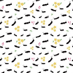 Seamless pattern of colony of ant. Hand drawn 