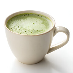 Hot Matcha Green Tea Latte in a Ceramic Cup