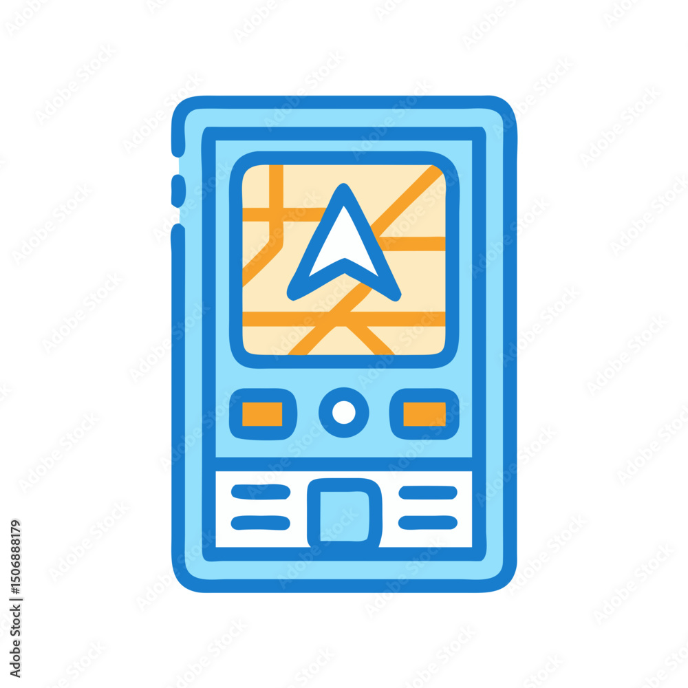 Poster stylized navigation device icon with map and arrow pointer