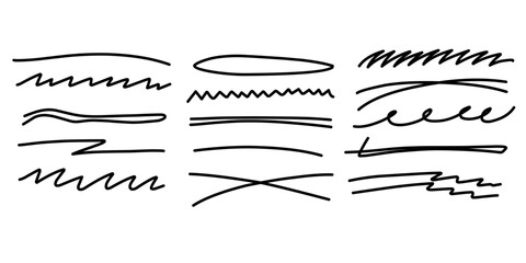 Underline mark line pen scribble doodle collection of lines. Elements of line mark sketch sketch sketch sketch sketch cross line mark set rough dividing line for emphasis of text underline.