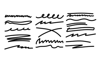 Underline mark line pen scribble doodle collection of lines. Elements of line mark sketch sketch sketch sketch sketch cross line mark set rough dividing line for emphasis of text underline.