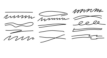 Underline mark line pen scribble doodle collection of lines. Elements of line mark sketch sketch sketch sketch sketch cross line mark set rough dividing line for emphasis of text underline.